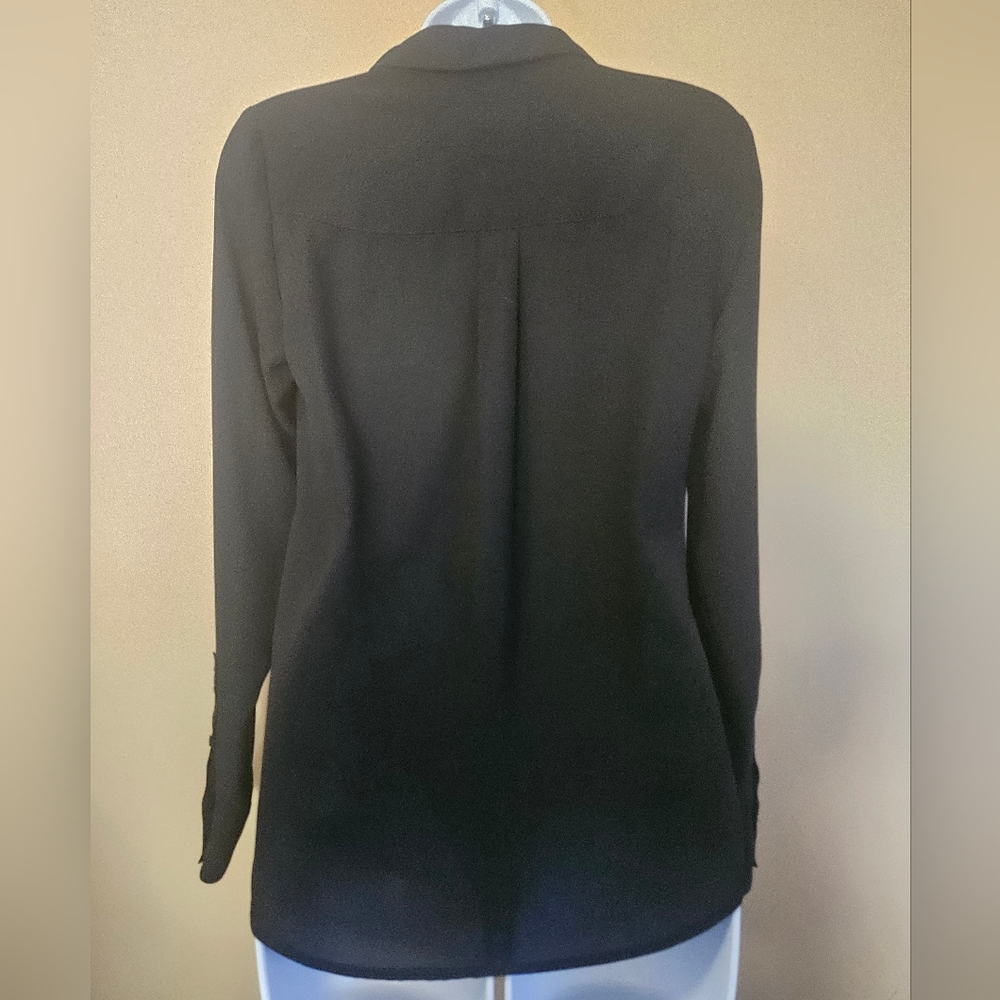 Express The Portofino Shirt Slim Fit Women's Size XS Black Roll Tab Sleeve - Picture 2 of 4